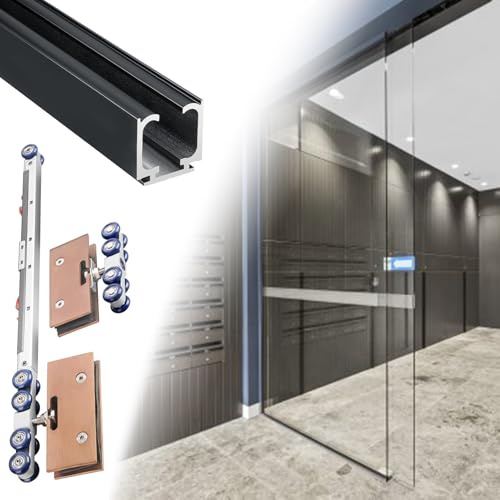 Glastür-Schiene, sanft schließend, rahmenlos, Schiebetüren, Scheune, Duschtür, Hardware, verstellbar, 6,4 cm, schwarze Schiene für glatte Schiebetüren, Rieles para ertas Corredizas