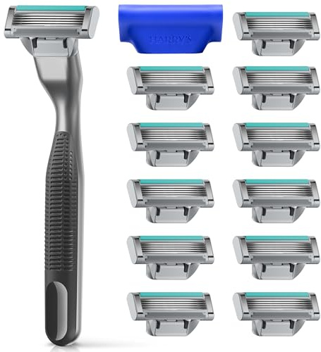 Harry’s Plus Razors for Men, 5 Blade Men’s Razor Value Pack, Black – 1 Handle, 13 Razor Blade Refills, Travel Blade Cover