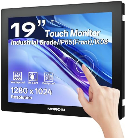 NORQIN 19 Zoll Industrie Touch Monitor,IP65 Touchscreen Monitor Industrie | Industrie Display mit 10-Punkt kapazitivem Touch,HDMI/VGA/DVI/USB/Audio,1280×1024,VESA Montage für Fabrik und Kiosk Einsatz