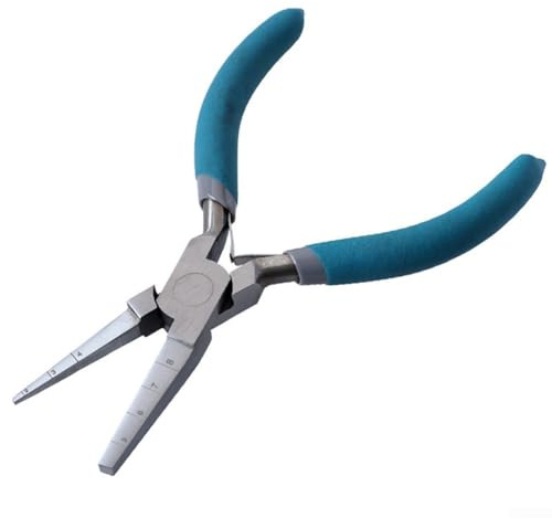 Runddrahtzange mit Skala, professionelles Schmuckherstellungswerkzeug für Bastelarbeiten, Drahtschlaufen und Biegen, 16,5 cm, Blau und Grau (runde Öffnung)