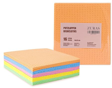 ZURAS Putzlappen 16er Pack –Spültücher aus Zellulose & Holzfaser | besonders saugstark, reißfest & langlebig, wiederverwendbar, umweltbewusste Materialwahl