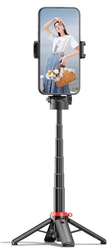 Luocute Tragbarer Selfie-Stick, Ausziehbares 41-cm-Stativ mit Kabelloser Fernbedienung und Fülllicht, um 360° Drehbarer Telefonhalter für Smartphones