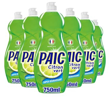 PAIC - Liquide Vaisselle Paic Citron Vert Super Dégraissant - Nettoie - Dégraisse - Élimine les mauvaises odeurs - Lot de 6 x 750 ML