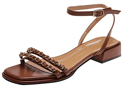 ZTFYKLIN Sandales Femmes Confortable Mesdames Été Couleur Unie Chaîne Décorative Talon Bas Boucle Romaines Chaussure Rose Chaussures D'Été Femme Entre Doigts Cuir Nue Pied Ete Pieds Larges