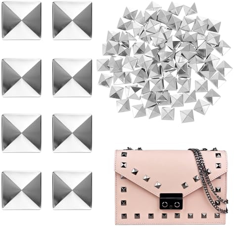 jojofuny 100 Stück Pyramidennieten zum Aufbügeln - Silberne Hotfix Studs für Kleidung & Leder - Quadratische Ziernieten für Taschen, Schuhe & Gürtel - DIY Zubehör zum Kleben & Gestalten