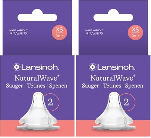 Lansinoh NaturalWave Sauger, Gr. XS - extra langsamer Milchfluss - speziell für Neugeborene geeignet - ab 0 Monaten, 2 Stück (Packung mit 2)
