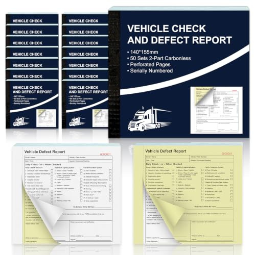 15 Stück Fahrzeug-Check- und Fehlerberichtsbücher, 2-teilig, 50 Sets, selbstdurchschreibende Doppelseiten, kontinuierliche Nummerierung, Auto-Serviceheft für LKW, LKW, LKW, Lieferwagen, LKW, 120 g/m²