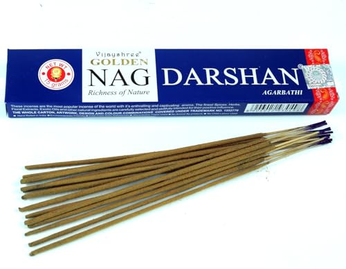 Vijayshree Räucherstäbchen, Blumiger Duft, 15 g, Golden Nag Darshan 15 g | Harzig-frischer, fruchtiger Duft, ideal für Meditation, Entspannung, Aromatherapie.