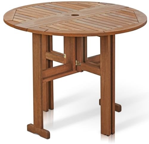 Furinno Tioman Outdoor Hardwood Folding Gateleg Round Table, FG17035,89.99 (W) x 70.99 (H) x 89.99 (D) cm