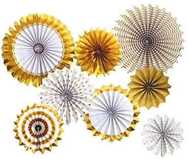 SD SPARKLING DREAM Goldfarbene Papier-Fächer Papier Blumen Dekorationen Papiergirlanden Party Dekoration für Geburtstag/Hochzeit/Abschlussfeier/Veranstaltungen, 8er Set