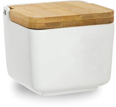 Home Gadgets Salero de Cocina Ceramica, Original, Cuadrado, Blanco, Botes, Menaje y Utensilios de Cocina