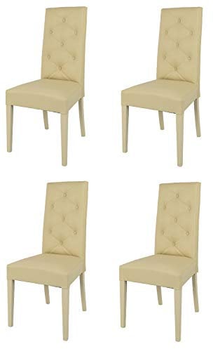 t m c s Tommychairs - 4er Set Moderne Stühle Chantal für Küche und Esszimmer, robuste Struktur aus lackiertem Buchenholz Farbe Sand, gepolstert und mit Kunstleder Farbe Sand bezogen