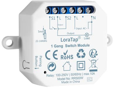 LoraTap Interruptor WiFi Inteligente Alexa, Interruptor Bidireccional Paralelo, 10A Receptor Relé Smart, Módulo Interruptor de Luz con Temporizador DIY, Smart Life App