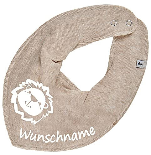 HALSTUCH mit Namen oder Text personalisiert für Baby oder Kind aus Baumwolle in Einheitsgröße Löwe beige