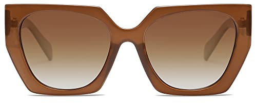 SOJOS Sonnenbrille Damen Polarisiert Vintage, Retro Cateye Sonnenbrille Verspiegelt Groß Eckig Schwarz Modern UV400 Katzenauge Brille SJ2205 mit Karamell Braun Rahmen/Braun Linse
