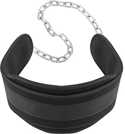 Ultrasport Dip-Gürtel, Dip-Gürtel für Sport, Dips, Krafttraining, mit Stahlkette und Karabiner, für Dips & Klimmzügen, atmungsaktiv & breit, einfacher Schnellverschluss, Schwarz-Silberfarben