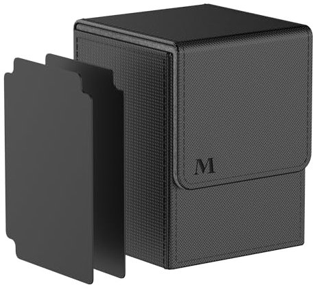 Pulchra Estuche para TCG, Magnetic Flip Box con 2 Divider, Tamaño Grande para 100+ Cartas, Deck Box - Dado Diseño (Logo-M Design) (Negro)