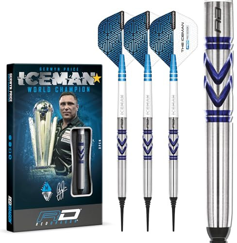RED DRAGON Gerwyn Iceman Price Avalanche Pro 18 Gramm Softip Premium Tungsten Darts Set mit Flights und Stielen