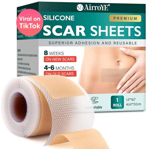 Silicone Scar Sheets, Silicone Scar Tape (1.6x 60 Roll-1.5M), Reusable and Effective Scar Removal Sheets, Silicone Scar Removal Sheets for Surgical Scars, Healing Keloid, C-Section, Tummy Tuck