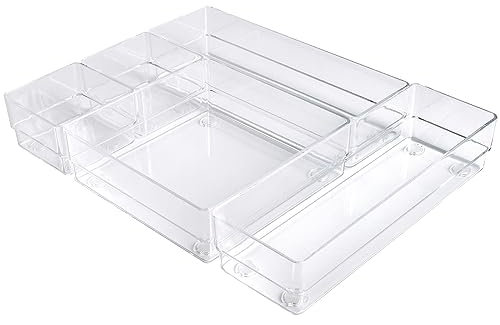 ALPOONS® - Schubladen Organizer (5er C transparent) mit Antirutsch Pads für einen extra stabilen Halt. Organizer Schublade für eine klare Übersicht. Organizer Schminke sorgt für Ordnung im Chaos.