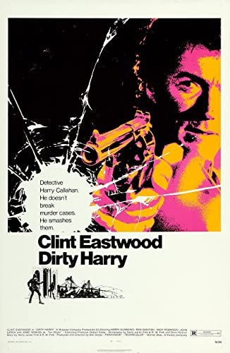 Dirty Harry Eastwood Clint Poster A3 - Filmkunstposter in verschiedenen Größen für Wohn- oder Schlafzimmerideen. Randlose Kultfilmbilder, klassische ikonische 70er, 80er, 90er Jahre, Vintage-Retro-Wa