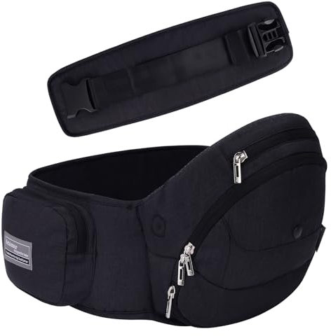 Bebamour Hipseat Babytrage 0-36 Monate, Leichter, verstellbarer, rückenstützender Taillenhocker, 3-in-1-Babytrage für Neugeborene bis Kleinkindersitz(Black Pro)