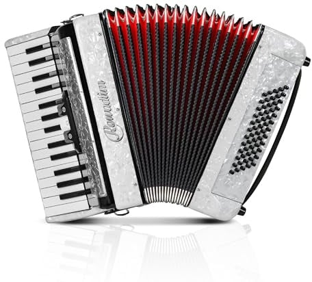 Rowadtim Akkordeon, 30 Tasten 60 Bass Akkordeon, Erwachsene Akkordeon, Keyboard Akkordeon, Pädagogisches Instrument für Anfänger und Studenten mit Rucksackgurt (Weiß)
