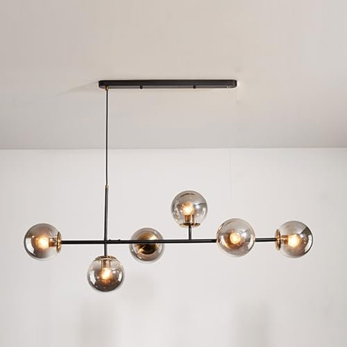CONERY Lámpara de araña moderna de 6 luces, lámpara colgante de cristal con forma de globo, altura ajustable, lámpara de techo grande de mediados de siglo E27 para isla de cocina