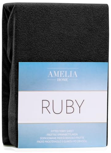 AmeliaHome Spannbettlaken 200x220-220x240 cm Frottee Baumwolle Spannbetttuch, schwarz