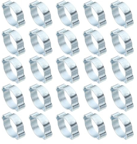 PATIKIL 50 Pcs 20-23mm Collier de Serrage à Double Oreille, Anneaux de Sertissage de Clip Torique en Acier Galvanisé pour Connexions de Raccords Tubes Essence Carburant, Ton Argenté