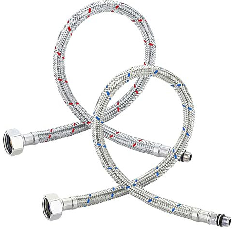 TNSLAND 2 pezzi tubo flessibile 3/8, rubinetto per tubo di collegamento G3/8 X M10, rubinetto per tubo di collegamento, flessibile doccia di pollice tubo flessibile per miscelatori(80cm)