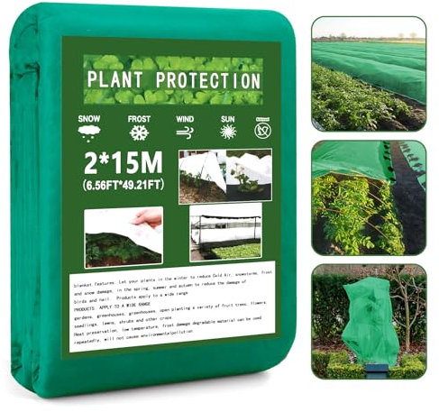 Draupnir 2m x 15m Manta Termica Plantas, 35 g/m² Grande Cubierta Antiheladas Plantas, Vellón Protección contra Heladas Verde Plantas para Plantas, Arboles y Verduras, Portada Pájaros e Insecto