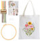 Sticken Set Erwachsene, Mit Blumenmuster Canvas Tasche Stickerei Set, DIY Canvas Tasche Stickset Handgefertigte Taschen, Stickset mit Stickrahmen und Anleitung, Kreuzstich Embroidery Tote Bag, Weiß