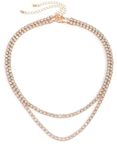 Epinki Kette Männer Anhänger Set, Herrenkette Doppelschichten mit Zirkonia, Edelstahl Tenniskette Rose Gold, 47CM