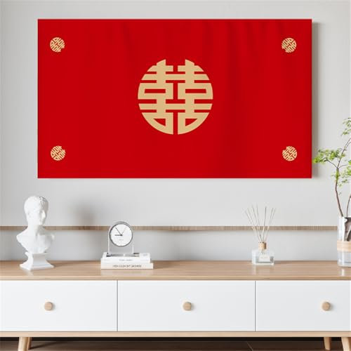 Hiseng Cubierta Antipolvo para TV,Cubierta Antipolvo Universal para Televisor Pantalla de Funda Impreso a Prueba de Polvo para 22 a 75 Pulgadas (47,Rojo 2)