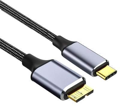 Câble de disque dur Micro B vers type C LeadmUSB C vers micro USB 3.0 5 Go/s compatible avec disque dur externe portable Toshiba, Seagate, My Passport, Samsung M3, Galaxy Note3, S5, S8, S9, etc. 0,5 m