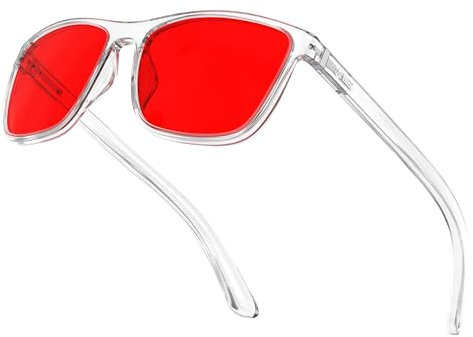 Bloomoak-99% Blaulicht-blockierende Brille-Gaming-Brille-blendfrei-Anti-Ermüdung-geeignet für Bildschirme, Fernseher (True Dark Red–100 %–Schlaf-Meister–Transparenter Rahmen, Rot - Sleep Night)