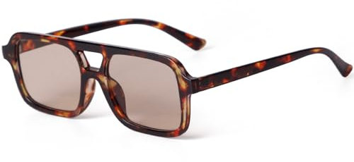 Laurinny Retro Quadratische Sonnenbrille Damen Herren 70er Jahre Vintage Trendy Brille Klassisch mit Double Brücke Sonnenbrille(Tortoise/Light Brown)