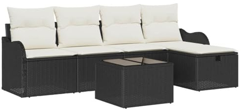 vidaXL Garten-Sofa-Set 6 pcs Schwarz und Creme 231 x 117 x 85 cm, Modernes Garten-Sofa-Set, abnehmbare Kissen, UV-beständige Materialien, ideal für Terrassen!