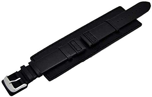 Uhrenarmband mit Unterlage 24mm schwarz Kalbleder Bern 4229