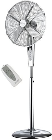 Camry CR 7314 Fußventilator, Fernbedienung, Timer, 4 Metallflügel 45cm, 3 Geschwindigkeitsstufen, Oszillierend, Standventilator Elegantes Design, Metallic-Gehäuse, Schwarz - Edelstahl 190W