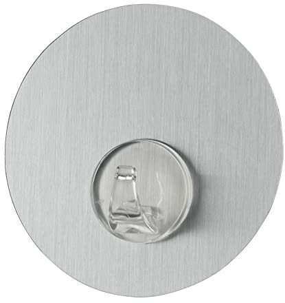 WENKO Static-Loc® Wandhaken UNO Edelstahloptik rund - Befestigen ohne Bohren, Kunststoff (PET), 8.5 x 2 x 8.5 cm, Silber