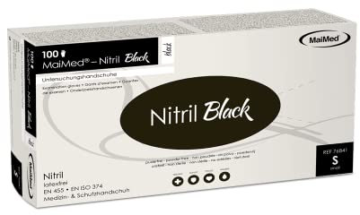 MaiMed Nitril Black Einmal-Handschuhe puderfrei, schwarz, 100 St,S