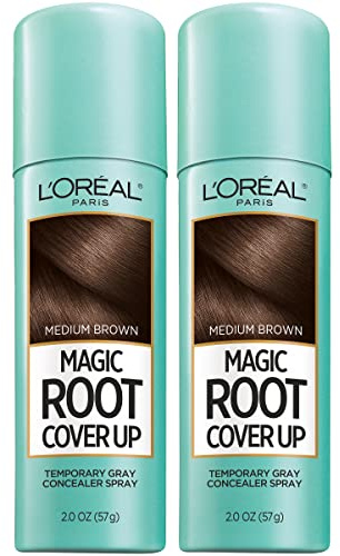 L'Oreal Paris Magic Root Cover Up Gray Concealer Spray Medium Brown 4 oz (2 pack)