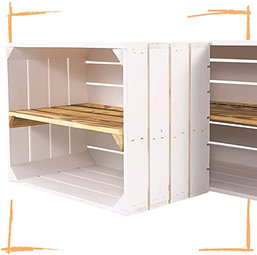 Set di 6 scatole in legno bianco con tagliere centrale fiammato – longitudinale – Scarpiera libreria di frutta, cassette di mela in bianco con ripiano – Shabby Chic – dall'antica terra 50 x 40 x 30 cm