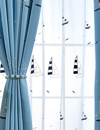 Lactraum Gardine Kinderzimmer Jungen Maritim Segelboot Bestickt Voile mit Ösen H245 x B200 cm