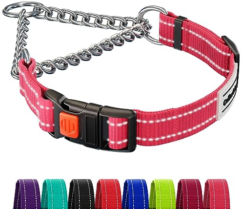 CollarDirect Reflective Dog Collar, Martingale Collars, Side Buckle, Chain Training, Adjustable Pet Collars (M, 35-42 cm, Pink)