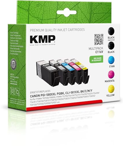 KMP Tintenpatrone passend für Canon 580PGBKXXL, 581BKXXL, 581CXXL Multipack - C116V - für Pixma TR-7550 TR-8550 TS-705 TS-705-a TS-6150 TS-615... etc.