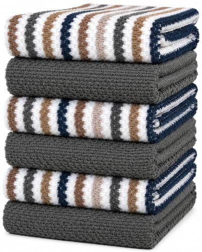 KITCHEN TOWELS (GREY, POPCORN TEXTURE COTTON) | 430 GSM Soft Kitchen Hand Towels with Hanging Loop, Highly Absorbent & Durable for Washing and Drying Dishes