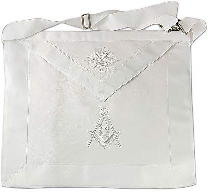 Master Mason Freimaurer-Schürze, quadratisch, mit Kompass, Weiß, Weiß, Medium